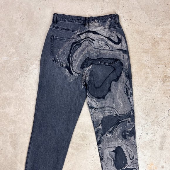 Marble Painted Distressed High Rise Crop Jeans Size 25/26 - One of a Kind! - Picture 5 of 6